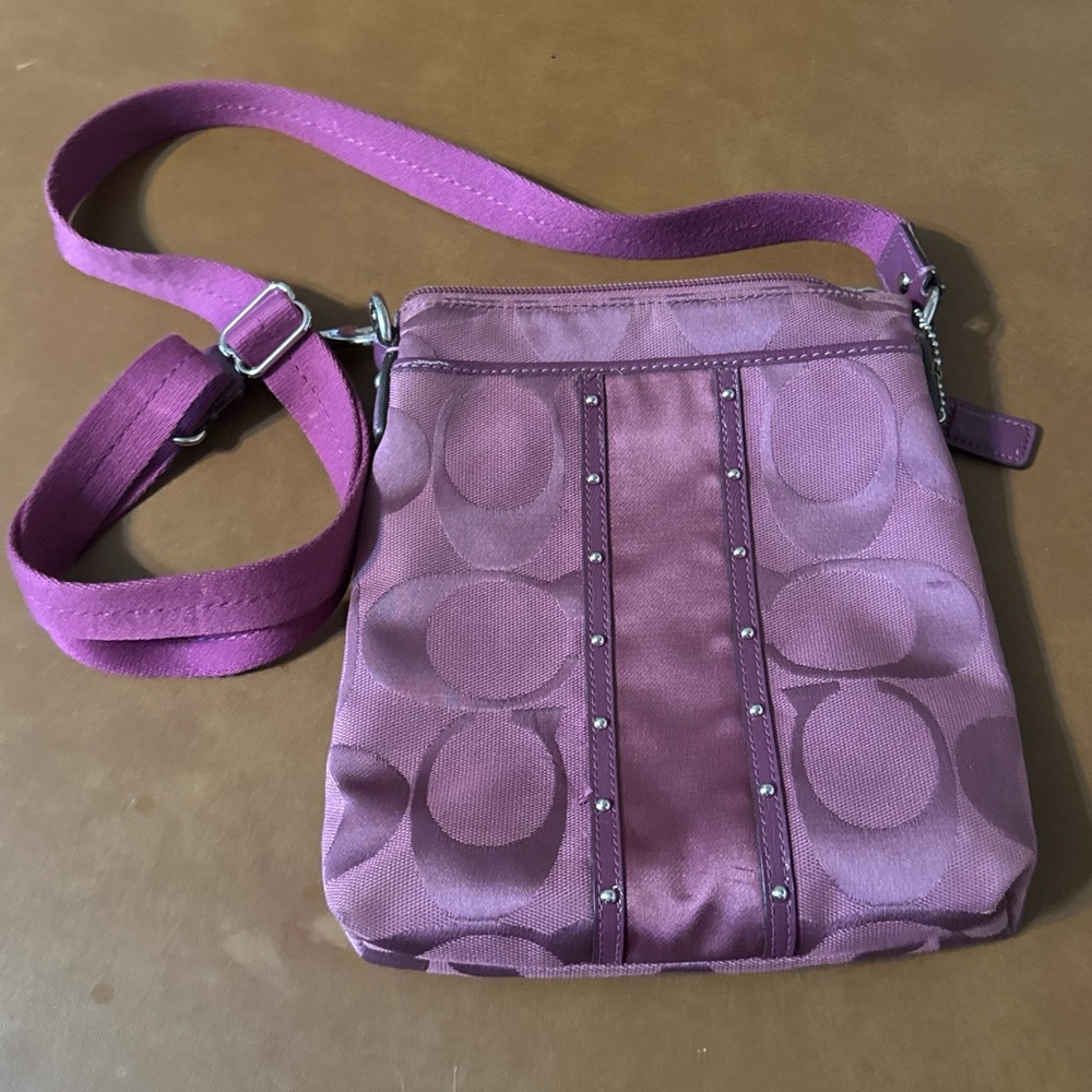 Coach Plum Crossbody Bag with Silver Zipper and Leather Tag